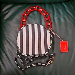 Brand New Black White Striped pattern round bag